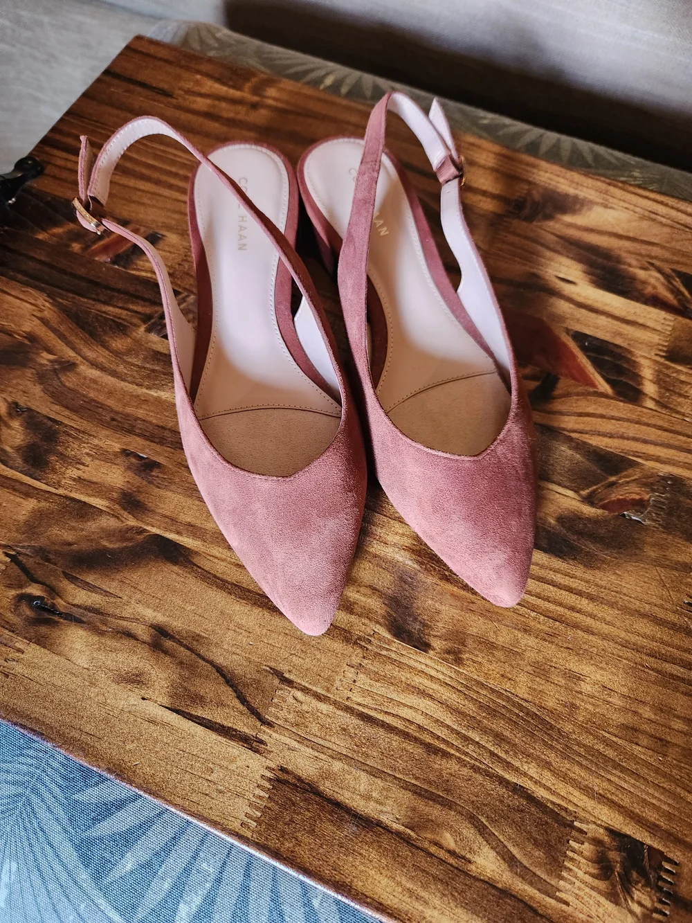 Cole Haan Tobacco Saddle Suede Pointed Slingback Flats